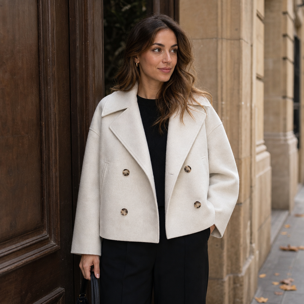 Cappotto Corto Doppiopetto con Revers Ampi