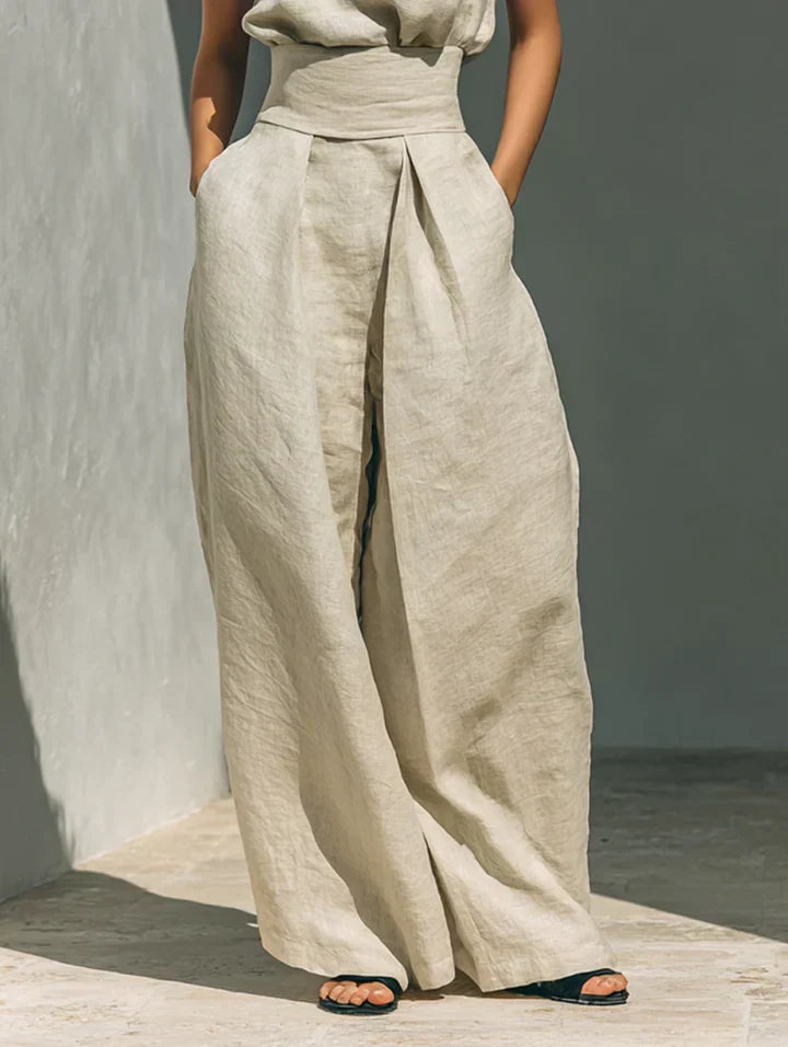 BEATRICE LUCCA | FLOR COMPLETO MINIMALISTA DI CANOTTA E PANTALONI A GAMBA LARGA IN COTONE E LINO DA DONNA