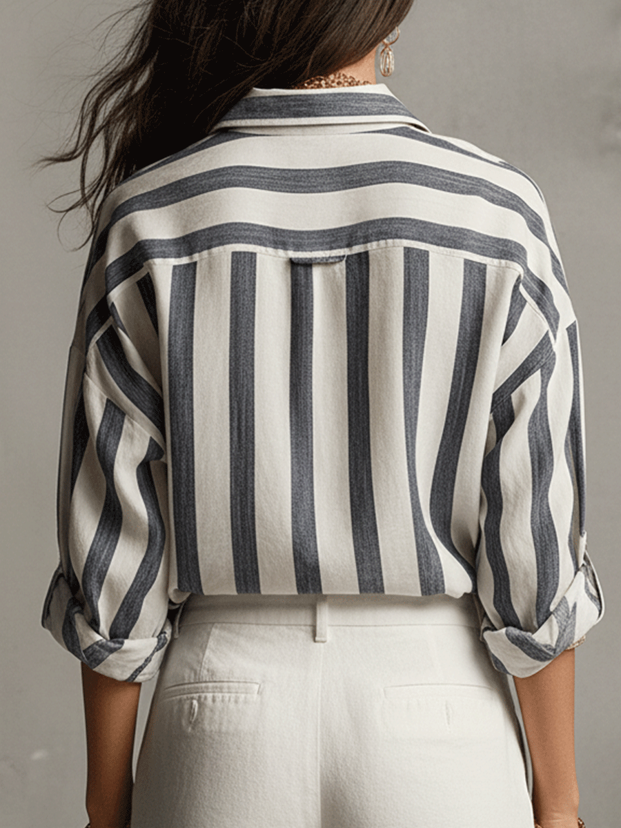 Kaia | Camicia Casual a Righe in Cotone e Lino a Maniche Lunghe