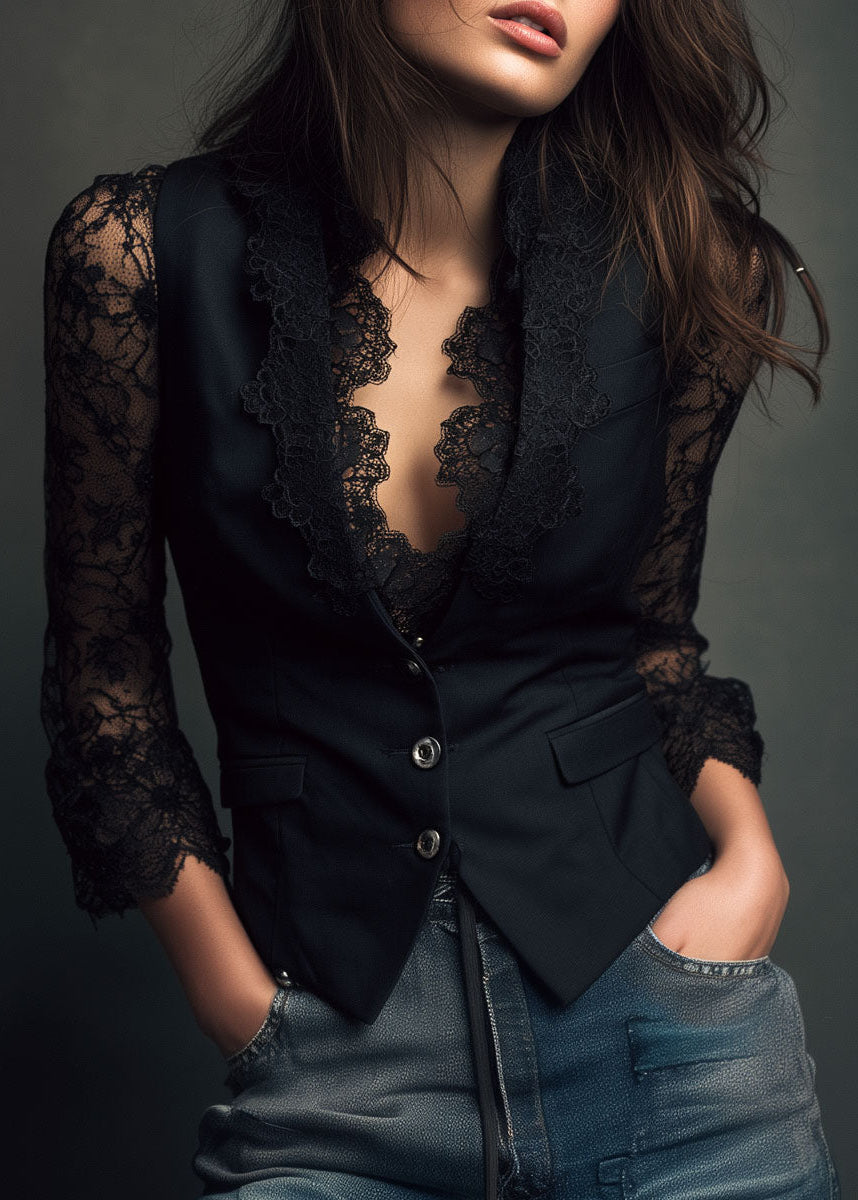Marie-Laure | Blazer con Maniche in Pizzo e Scollo a V