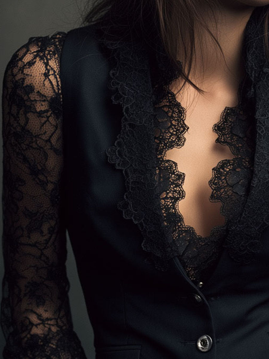 Marie-Laure | Blazer con Maniche in Pizzo e Scollo a V