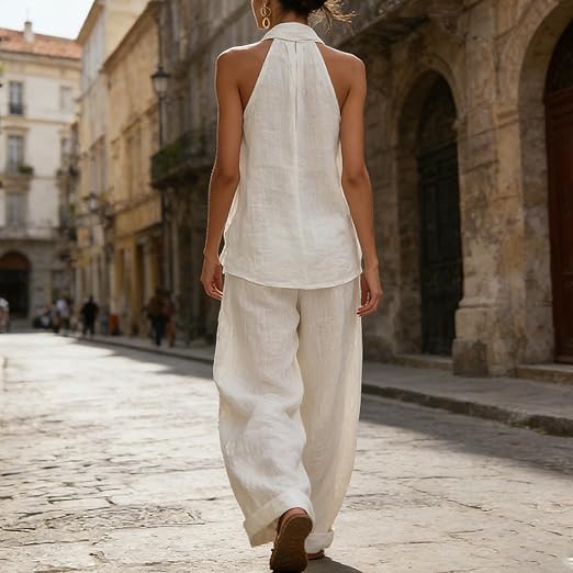 BEATRICE LUCCA | AINHOA COMPLETO DI DUE PEZZI CON TEXTURE DI LINO DA DONNA