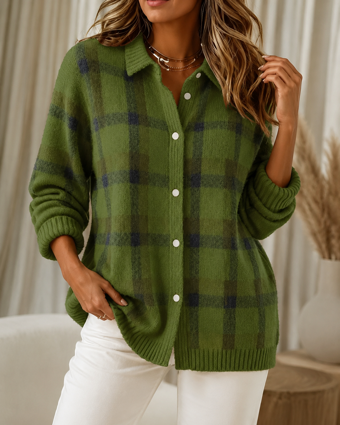 Tesa | Cardigan a Quadri con Colletto e Bottoni