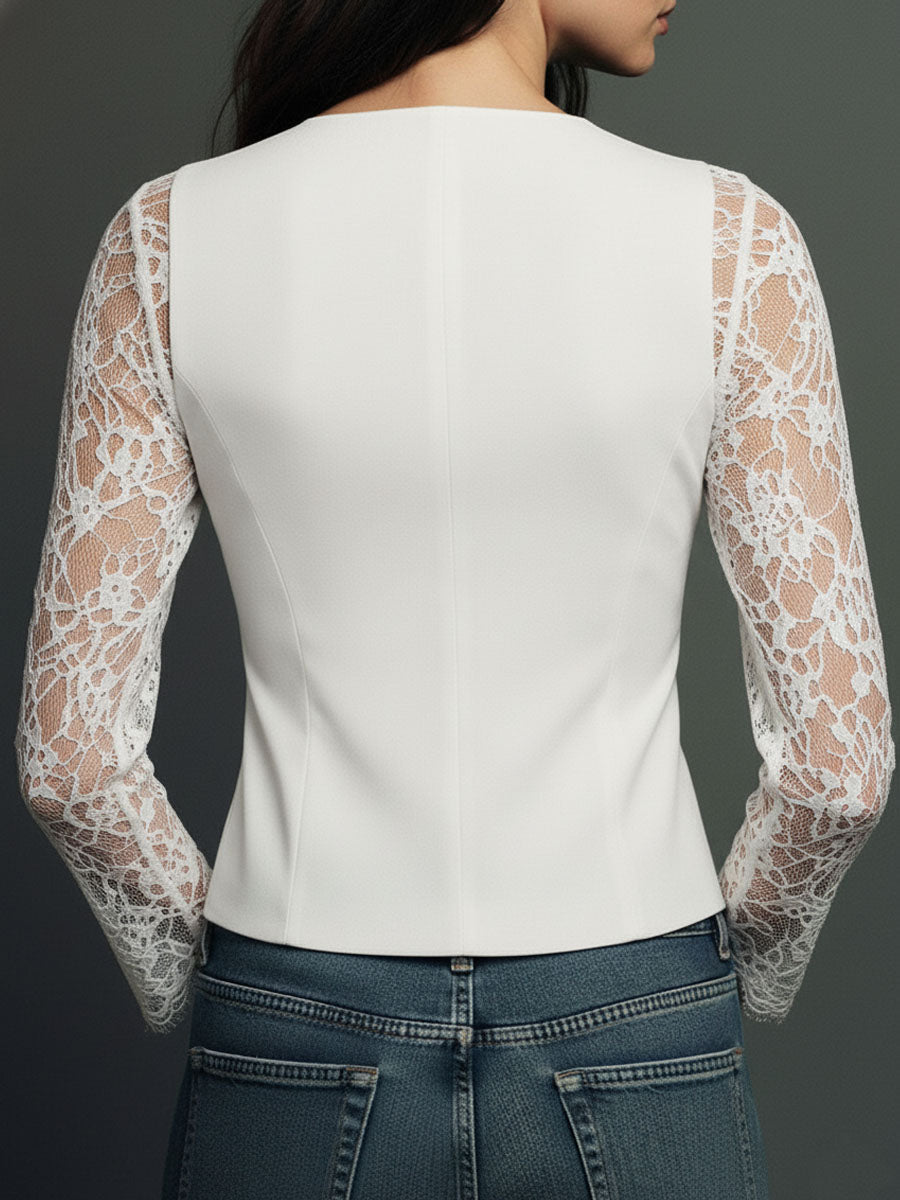 Marie-Laure | Blazer con Maniche in Pizzo e Scollo a V