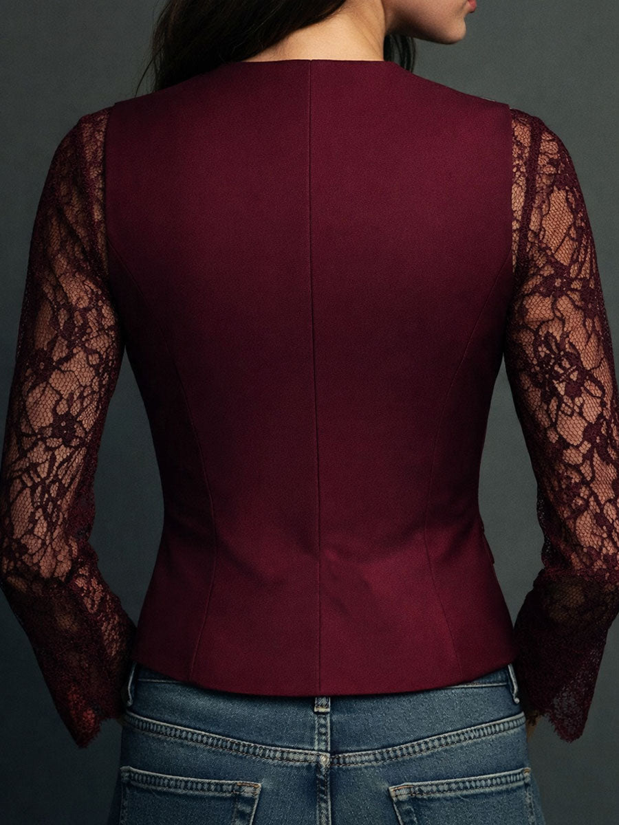 Marie-Laure | Blazer con Maniche in Pizzo e Scollo a V