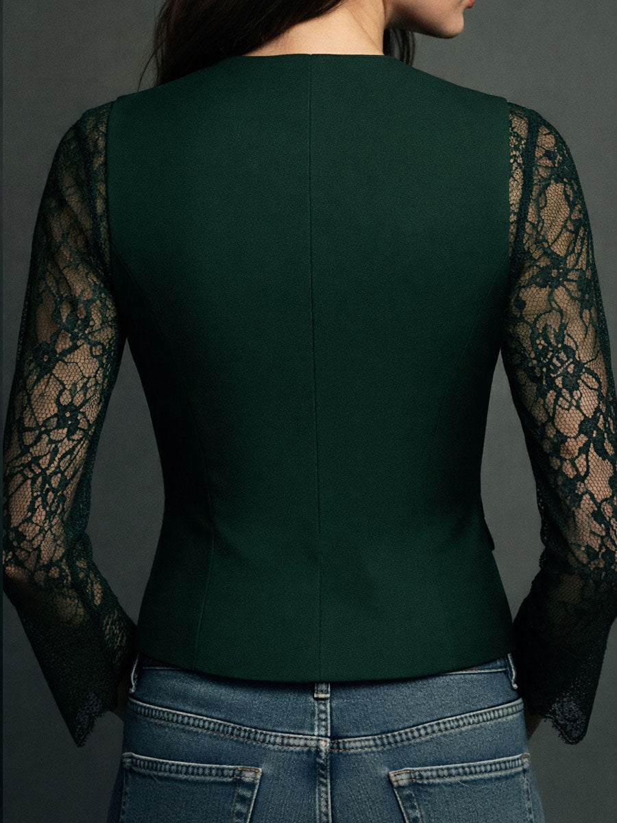 Marie-Laure | Blazer con Maniche in Pizzo e Scollo a V