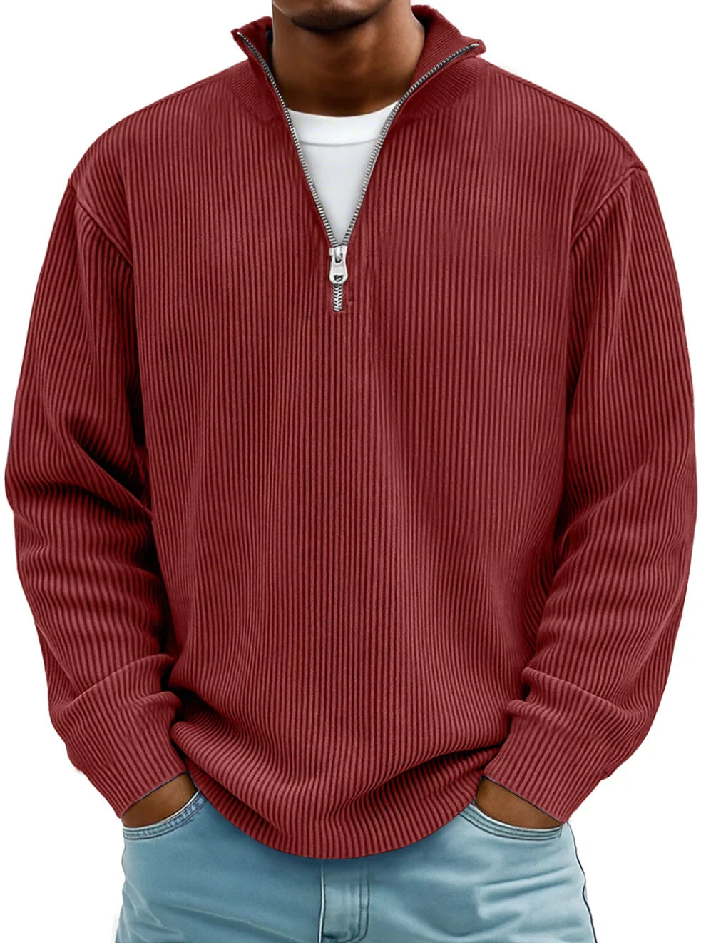 Marco | Maglione a Coste con Collo Zip