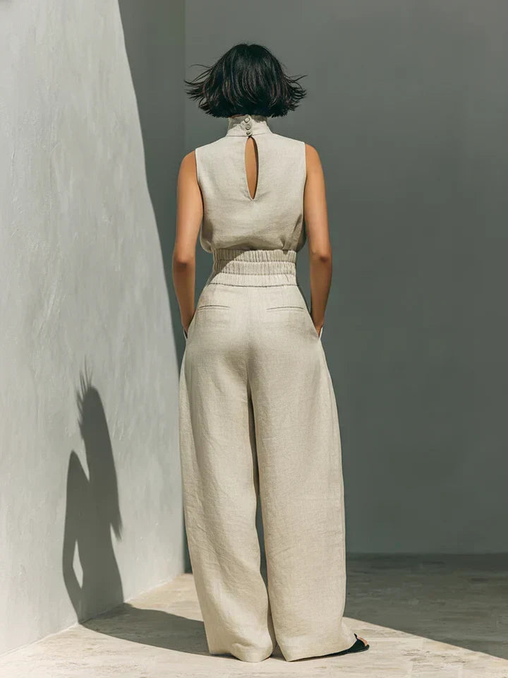 BEATRICE LUCCA | FLOR COMPLETO MINIMALISTA DI CANOTTA E PANTALONI A GAMBA LARGA IN COTONE E LINO DA DONNA