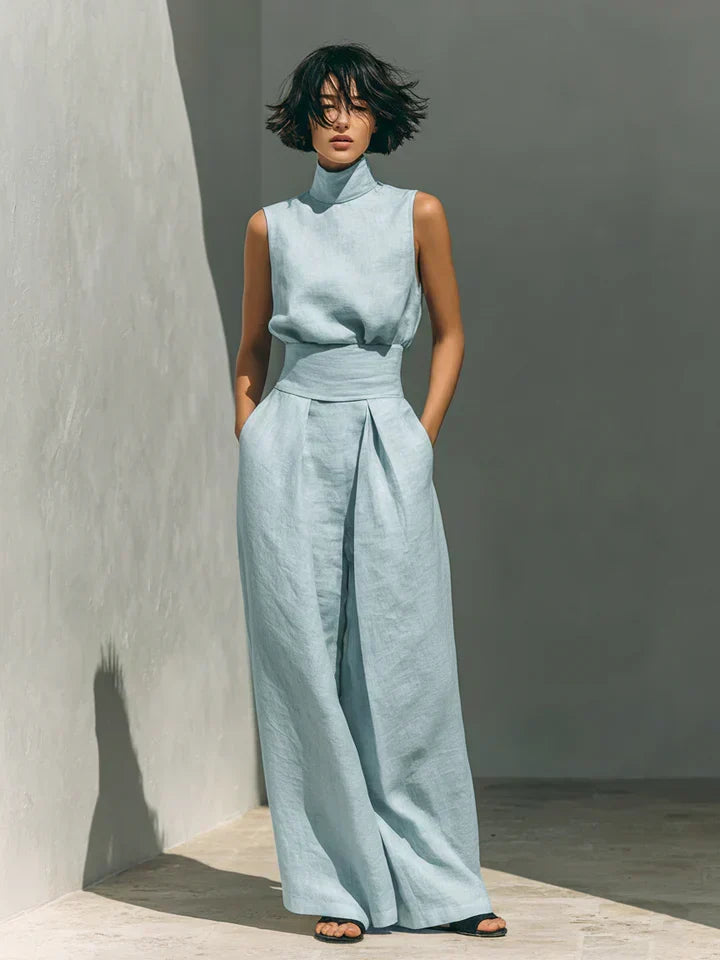 BEATRICE LUCCA | FLOR COMPLETO MINIMALISTA DI CANOTTA E PANTALONI A GAMBA LARGA IN COTONE E LINO DA DONNA