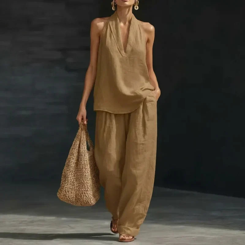 BEATRICE LUCCA | AINHOA COMPLETO DI DUE PEZZI CON TEXTURE DI LINO DA DONNA