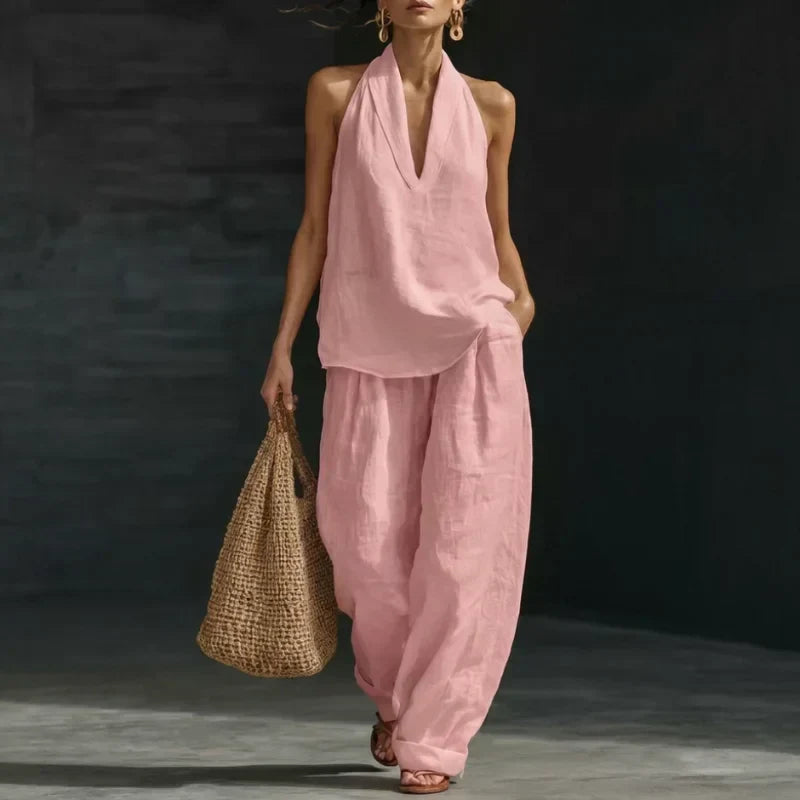 BEATRICE LUCCA | AINHOA COMPLETO DI DUE PEZZI CON TEXTURE DI LINO DA DONNA