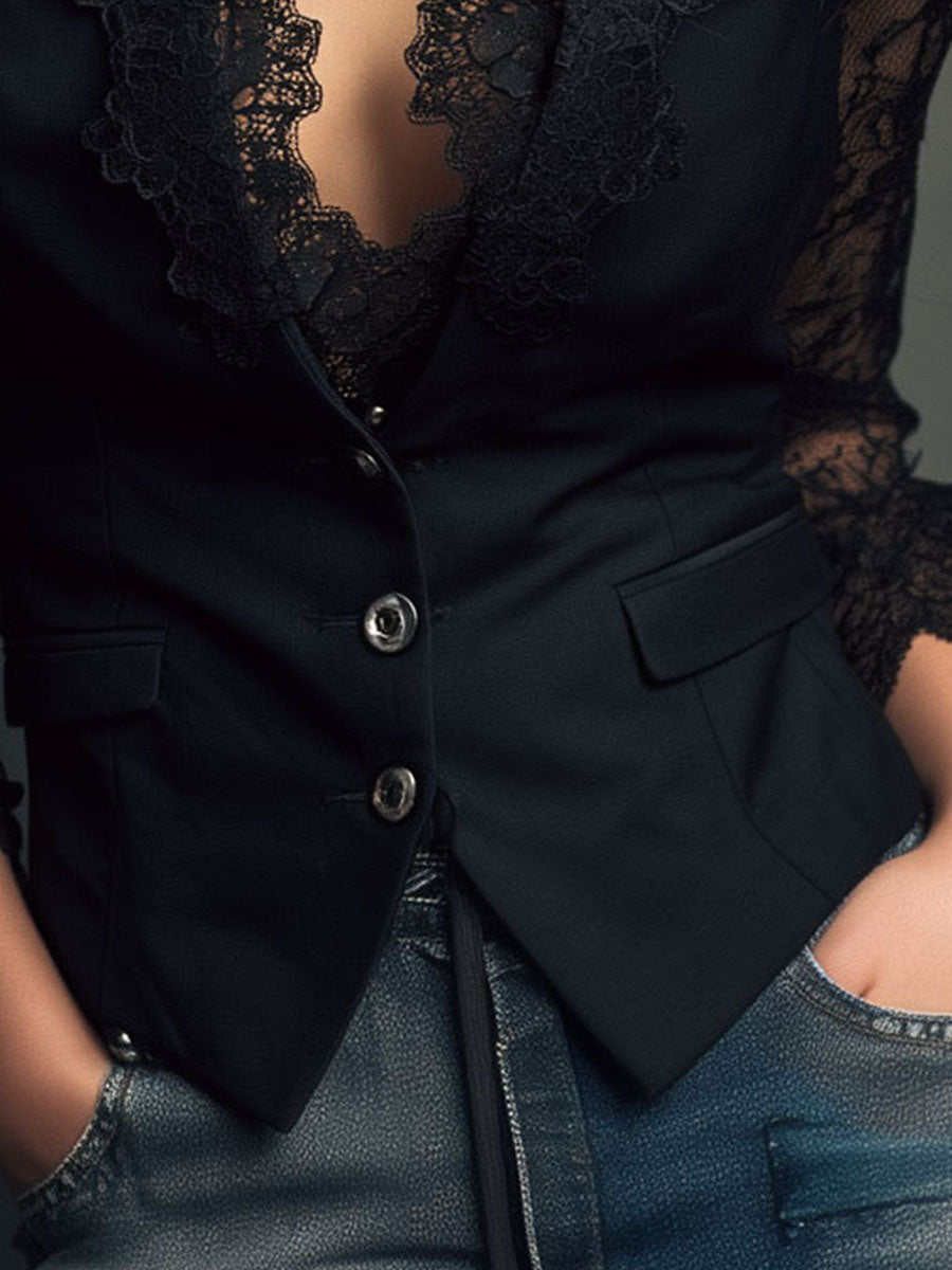 Marie-Laure | Blazer con Maniche in Pizzo e Scollo a V