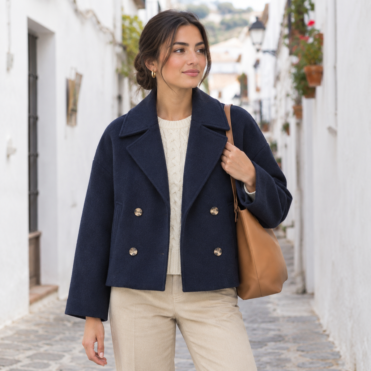 Cappotto Corto Doppiopetto con Revers Ampi