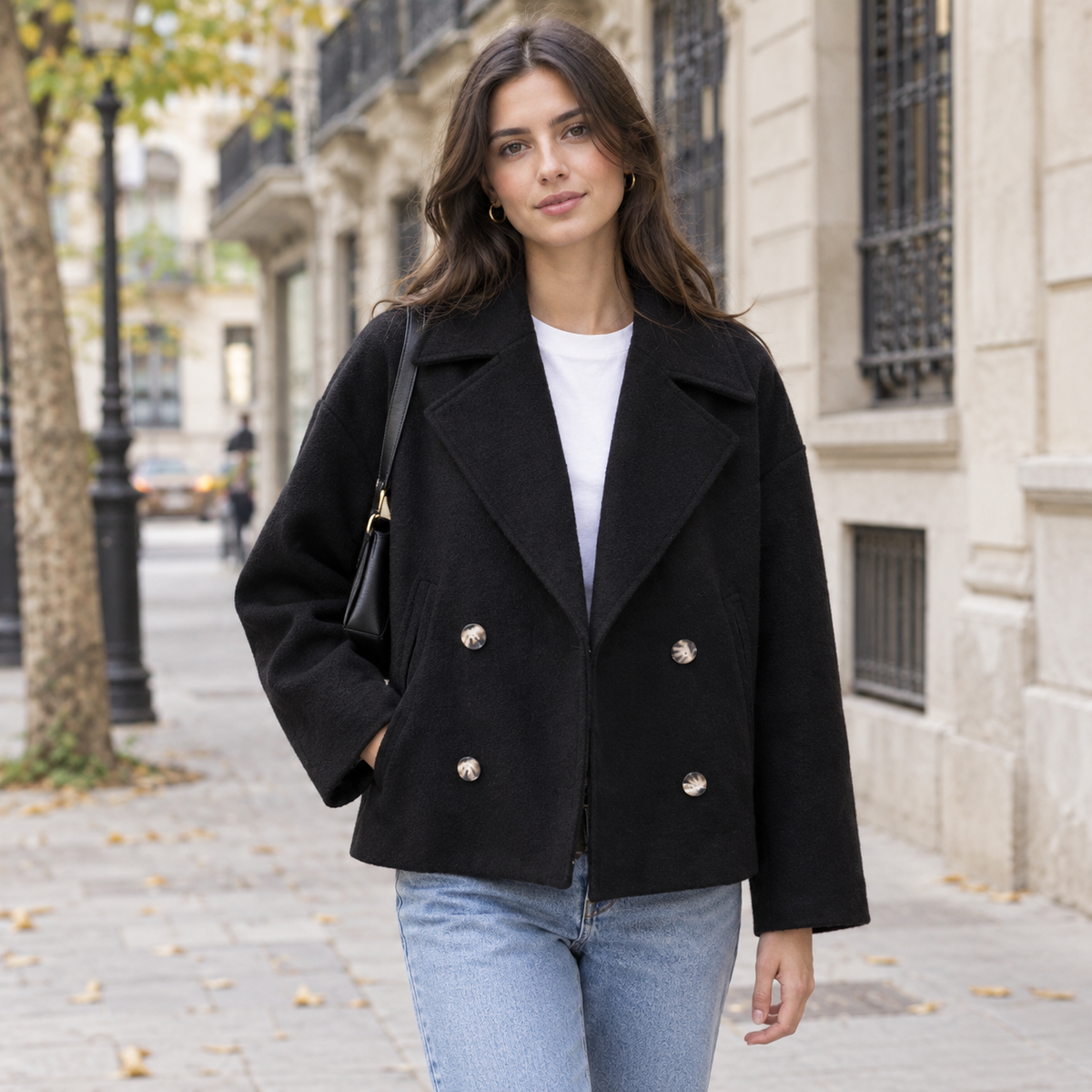 Cappotto Corto Doppiopetto con Revers Ampi