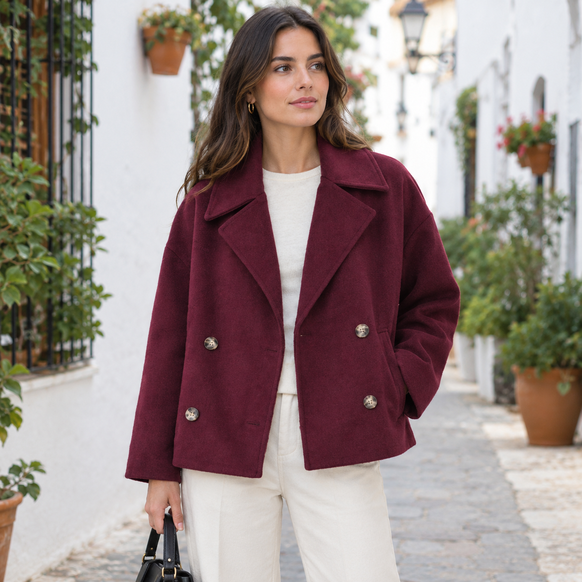 Cappotto Corto Doppiopetto con Revers Ampi