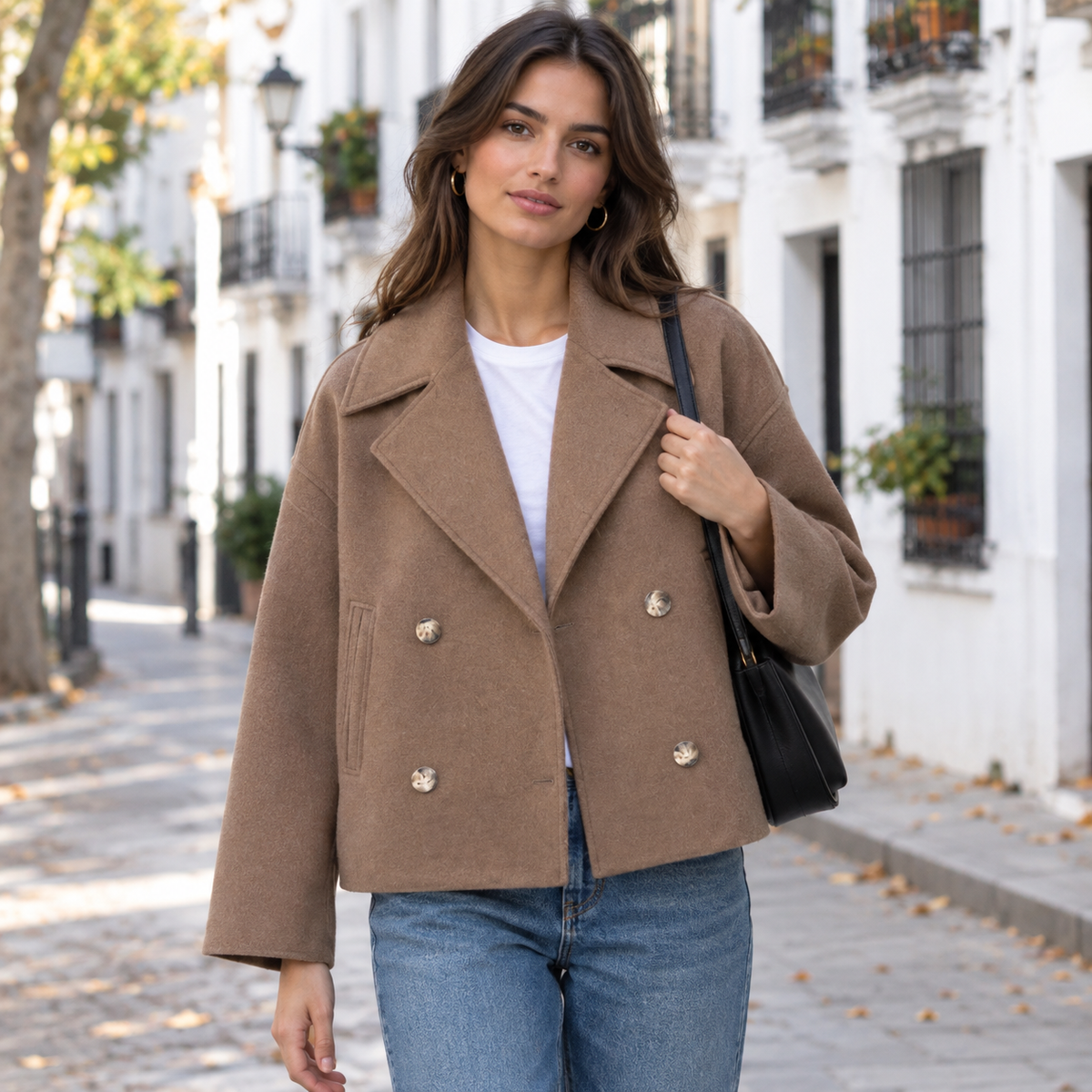 Cappotto Corto Doppiopetto con Revers Ampi