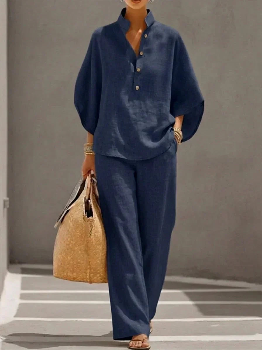 BEATRICE LUCCA | MARIBEL COMPLETO IN LINO CON MANICHE A PIPISTRELLO E PANTALONI LARGHI DA DONNA