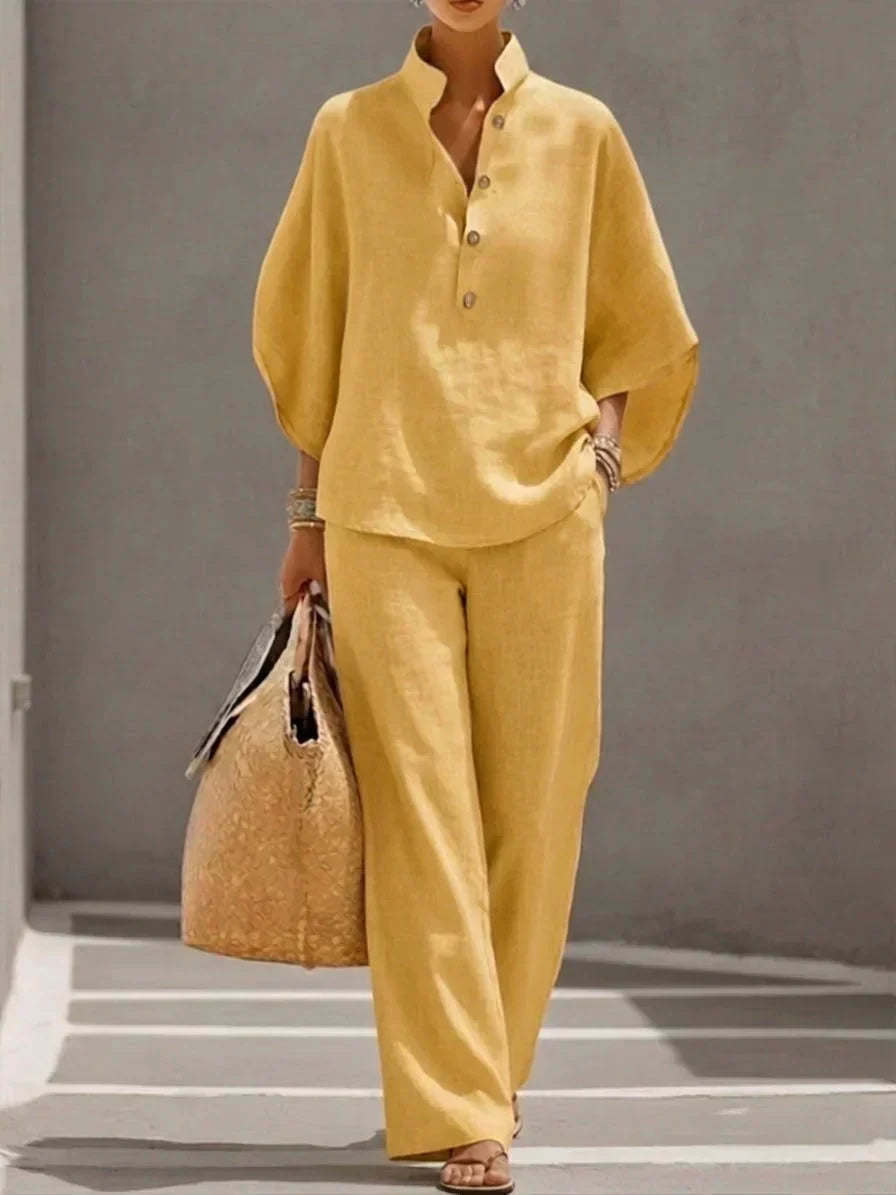 BEATRICE LUCCA | MARIBEL COMPLETO IN LINO CON MANICHE A PIPISTRELLO E PANTALONI LARGHI DA DONNA