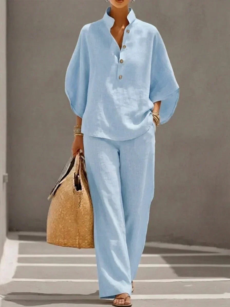BEATRICE LUCCA | MARIBEL COMPLETO IN LINO CON MANICHE A PIPISTRELLO E PANTALONI LARGHI DA DONNA