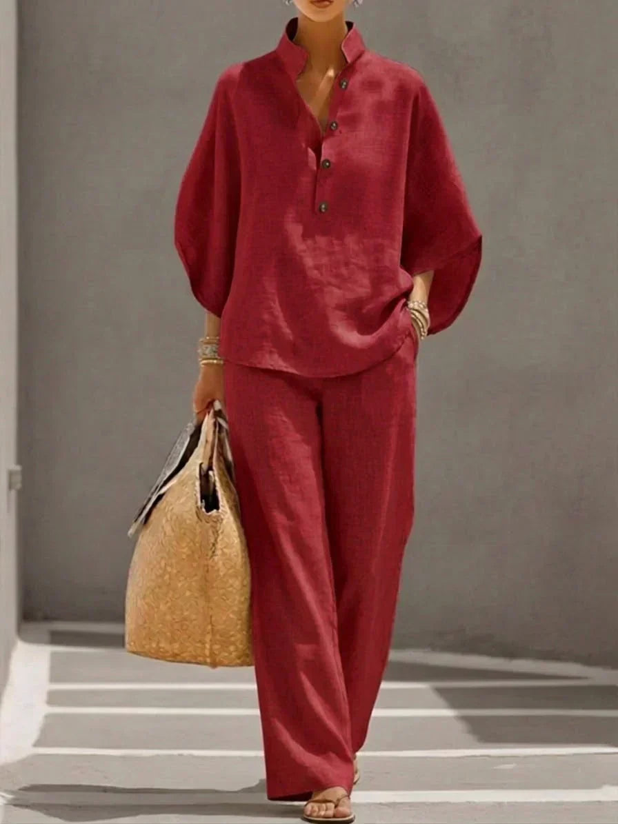 BEATRICE LUCCA | MARIBEL COMPLETO IN LINO CON MANICHE A PIPISTRELLO E PANTALONI LARGHI DA DONNA
