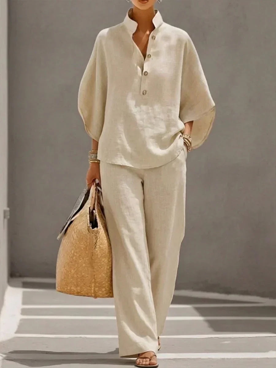 BEATRICE LUCCA | MARIBEL COMPLETO IN LINO CON MANICHE A PIPISTRELLO E PANTALONI LARGHI DA DONNA